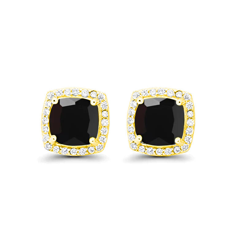 18k Yellow Gold Plated 1/4 Ct Created Halo Princess Cut Black Sapphire Stud Earrings 4mm Image 1