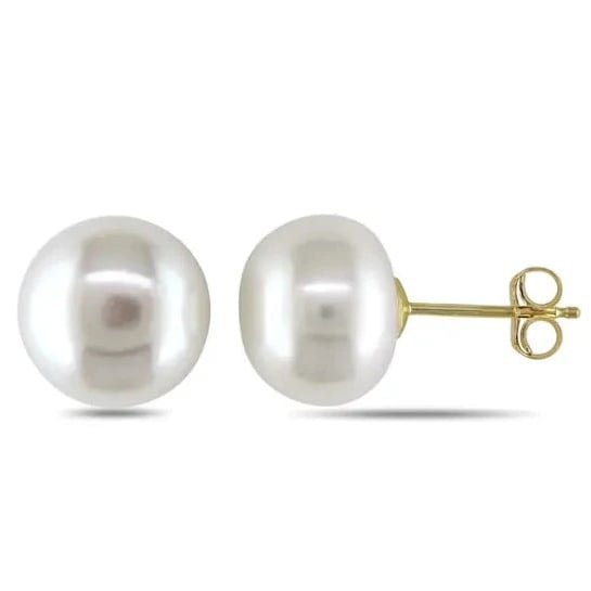 14K Yellow Gold 4mm White Pearl Round Stud Earrings Image 1