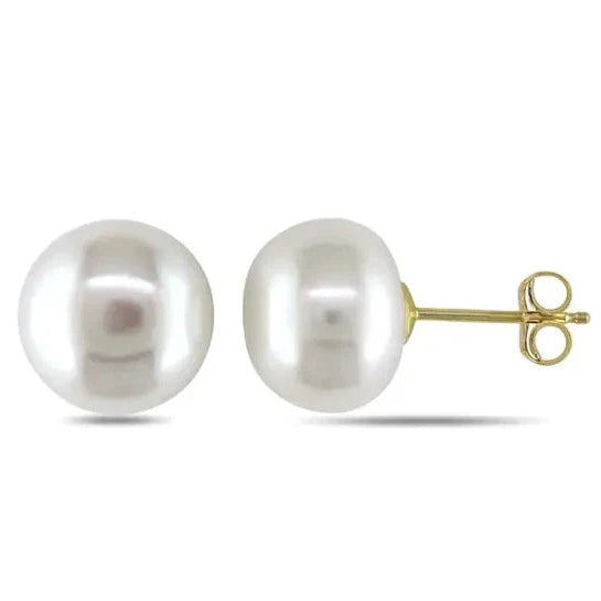 14K Yellow Gold 7mm White Pearl Round Stud Earrings Image 1