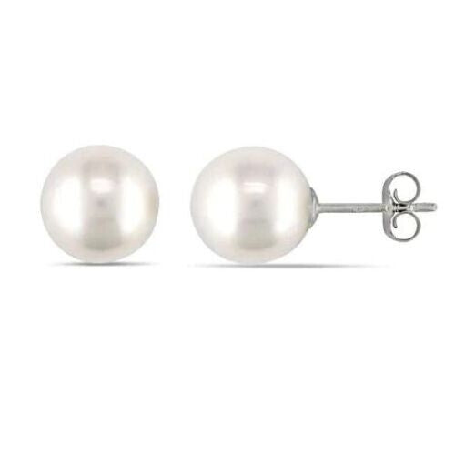 14K White Gold 4mm White Pearl Round Stud Earrings Image 1