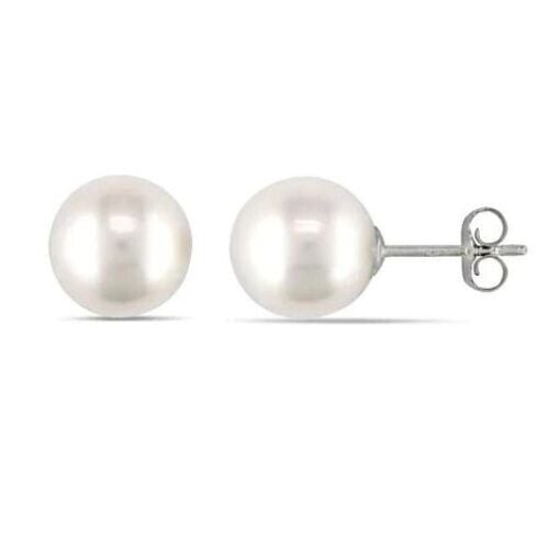 14K White Gold 6mm White Pearl Round Stud Earrings Image 1