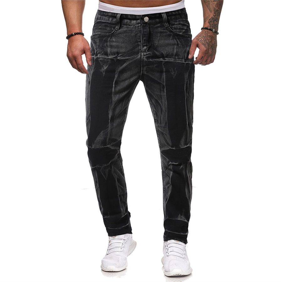 Men Fashion Jeans Regular Fit Mid Waist Washed Men Trousers Black Multi Pockets Denim Biker Jeans Image 1
