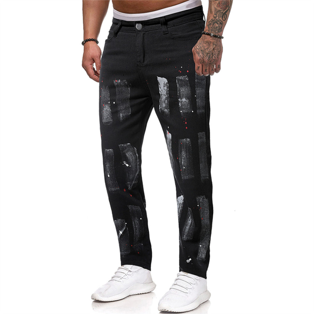 Men Denim Jeans Regular Fit Mid Waist Washed Medium Stretch Pants Printed Fashionable Jeans For Men Image 2