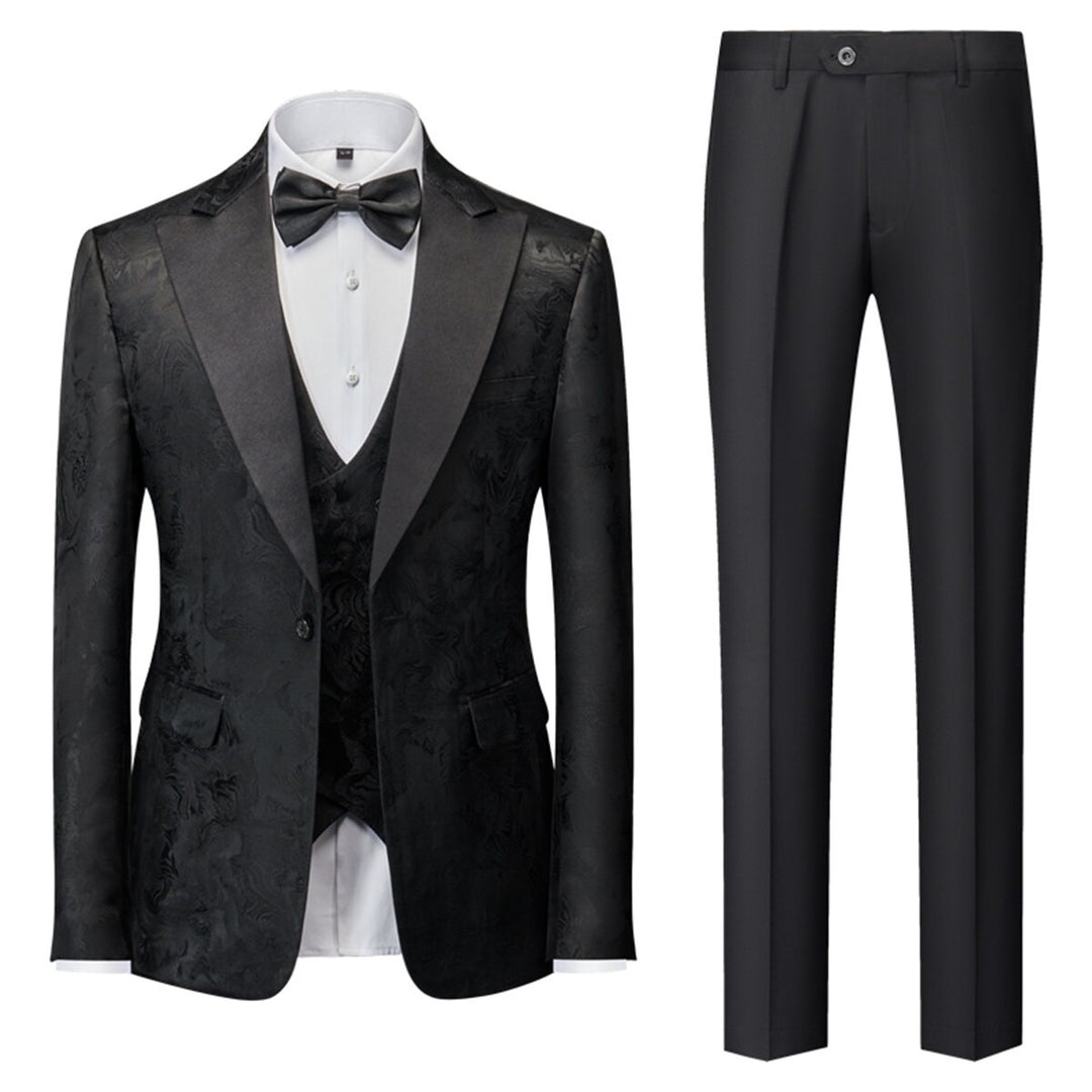 Men Suit Slim Fit 3 Pieces Elegant Gentleman Business Sets Formal Wedding Suits Single Button Printing Blazer + Vest + Image 3
