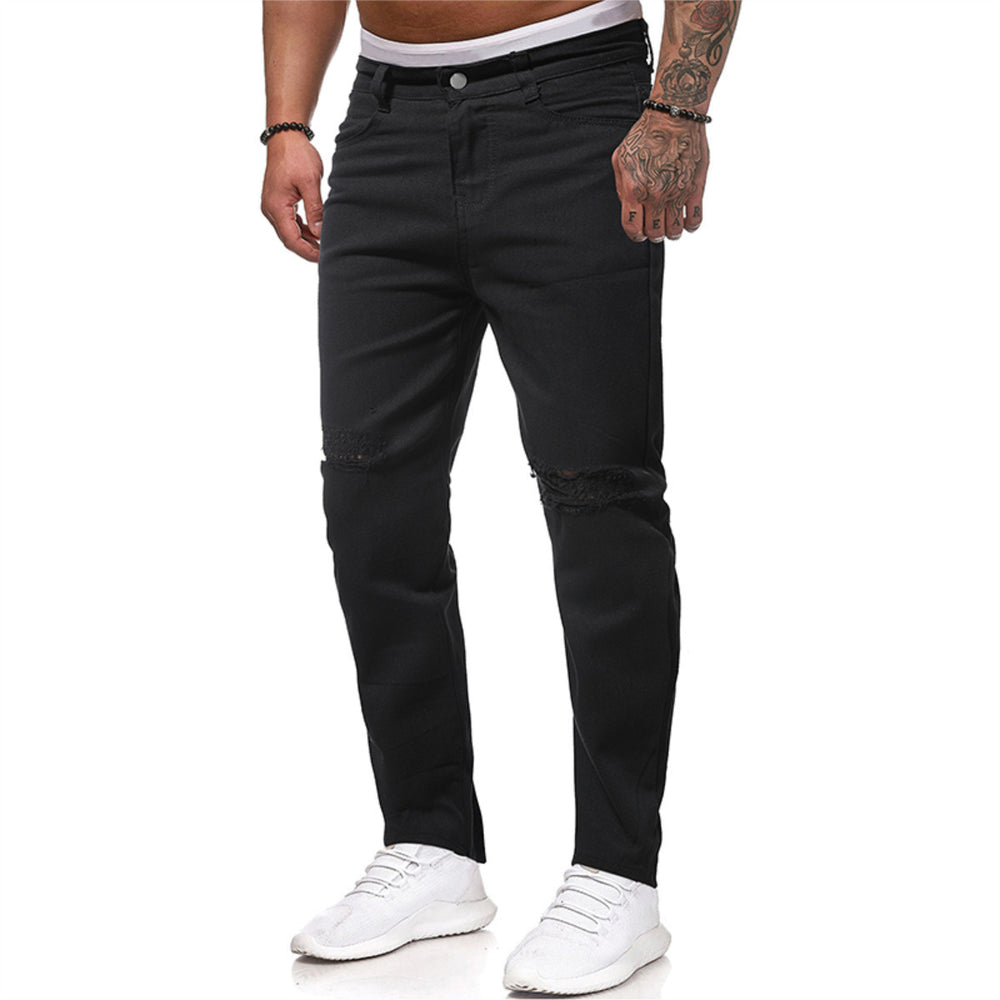 Men Skinny Jeans Slim Fit Ripped Fashion Black Denim Pants Casual Biker Trousers Zipper Summer Streetwear Image 2