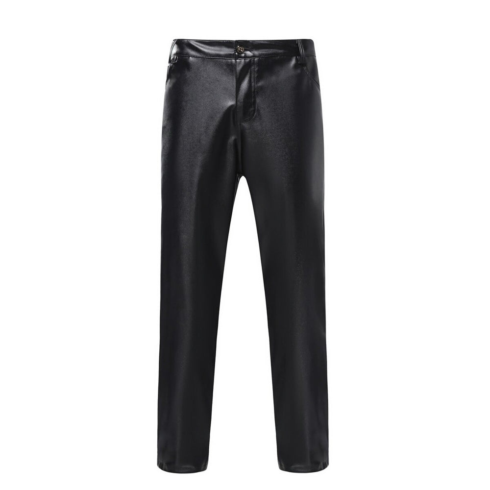Men Leather Pants Straight Solid Color Zipper Formal Stage Performance Faux Leather Trousers Club Summer Autumn Image 2
