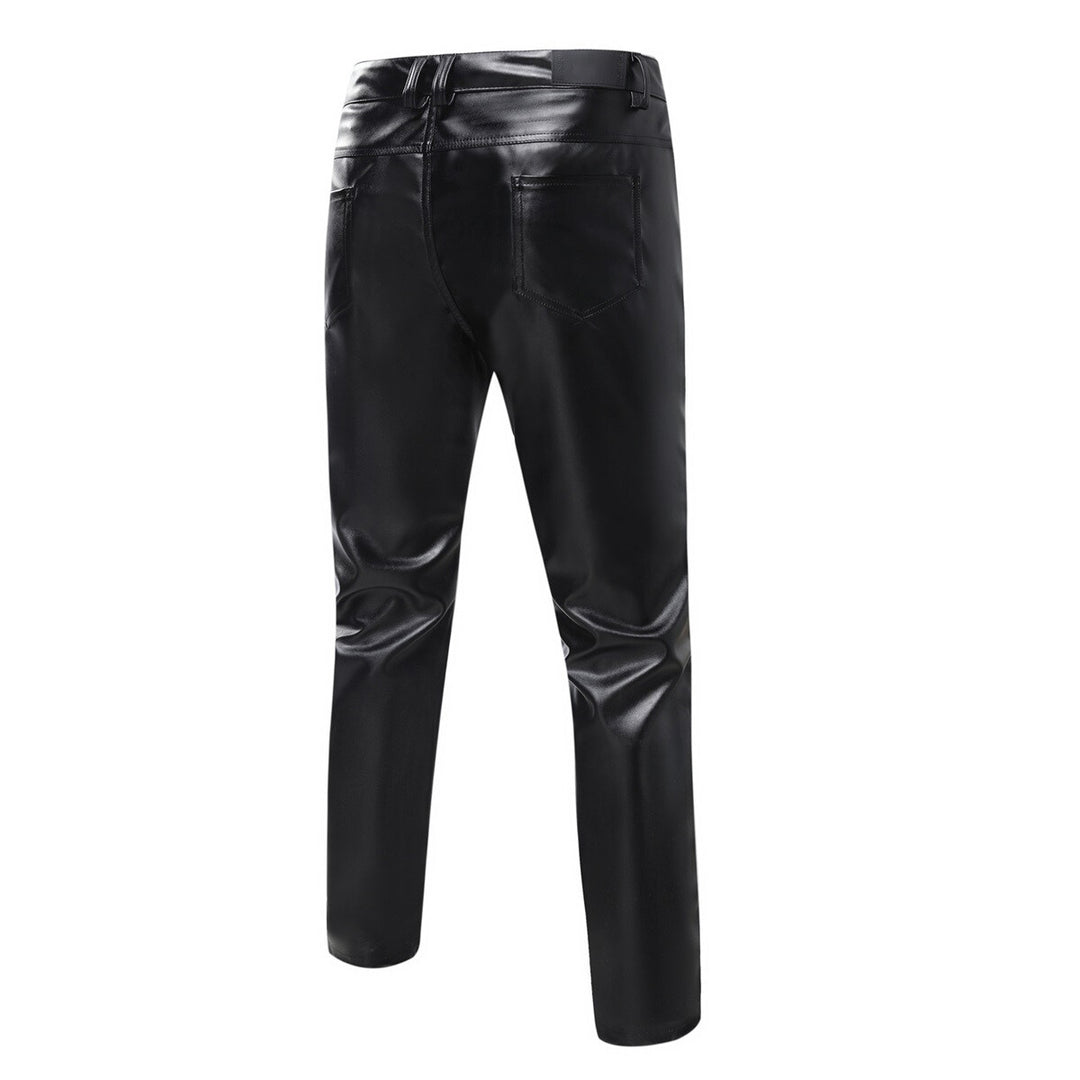 Men Leather Pants Straight Solid Color Zipper Formal Stage Performance Faux Leather Trousers Club Summer Autumn Image 3
