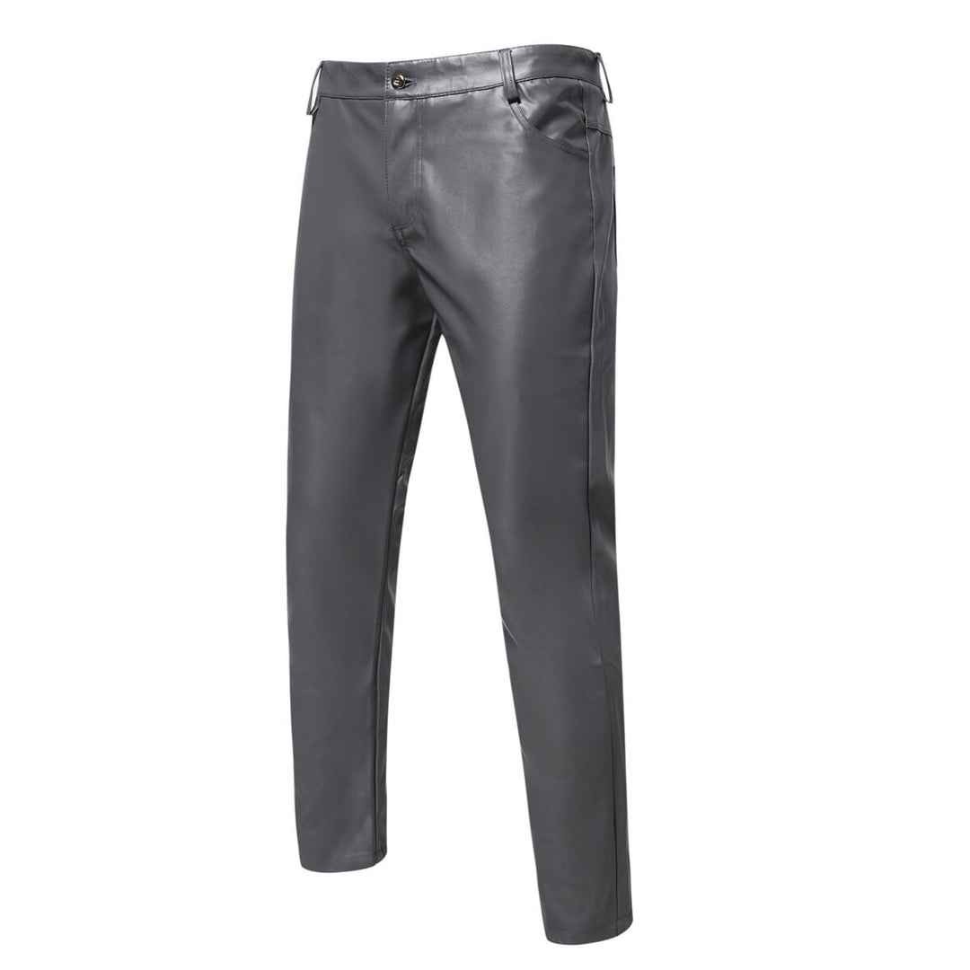 Men Leather Pants Straight Solid Color Zipper Formal Stage Performance Faux Leather Trousers Club Summer Autumn Image 1