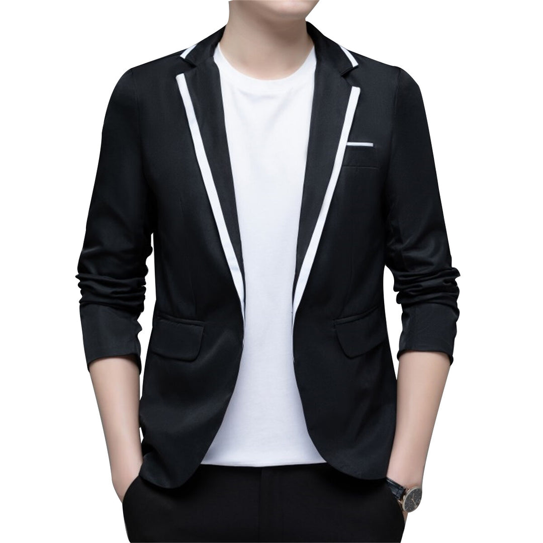 Men Blazer Jacket Formal Business Slim Fit Notched Long Sleeve Patchwork Male Blazers Office Work Outerwear Image 3