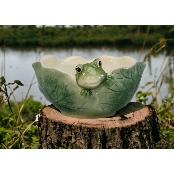 Ceramic Frog Candy Bowl in Lily Pad 5"  Nature Image 3