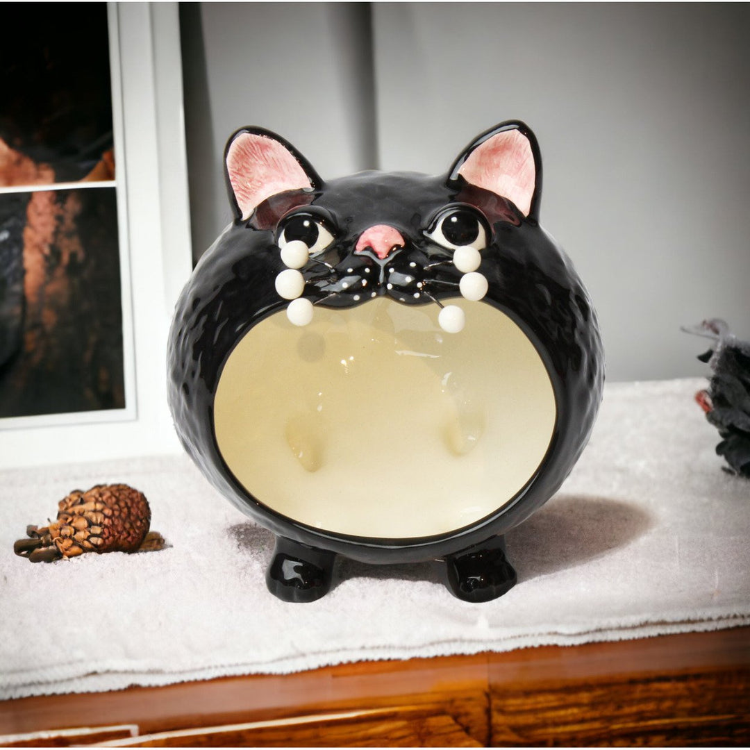 Ceramic Black Cat Candy Bowl or Key Holder 5.25in for Cat Image 1