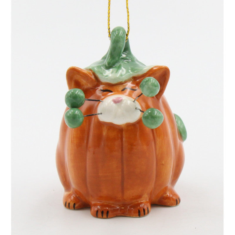 Ceramic Halloween Cat Pumpkin Ornament 2" Kitchen Home Image 2