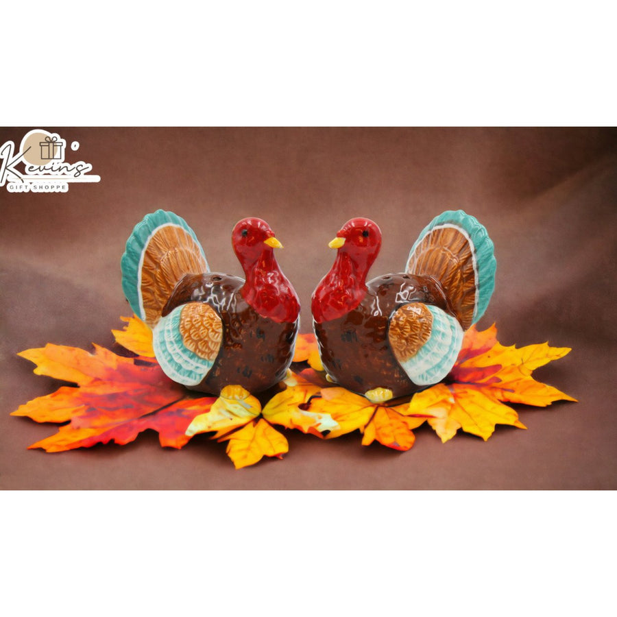 Hand Painted Ceramic Turkey Salt and Pepper Shakers 2.5in Image 1