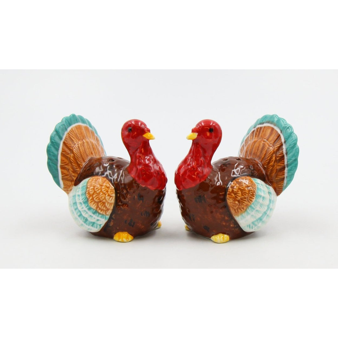 Hand Painted Ceramic Turkey Salt and Pepper Shakers 2.5in Image 2