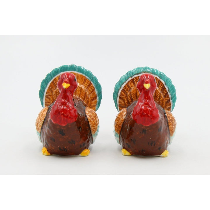 Hand Painted Ceramic Turkey Salt and Pepper Shakers 2.5in Image 3