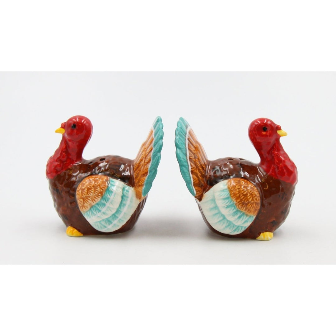 Hand Painted Ceramic Turkey Salt and Pepper Shakers 2.5in Image 4