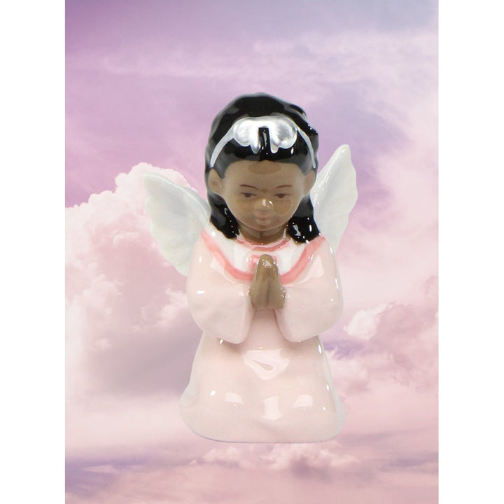 Ceramic African American Guardian Angel Girl Praying Figurine Religious D cor Religious Gift Church D cor, Image 1