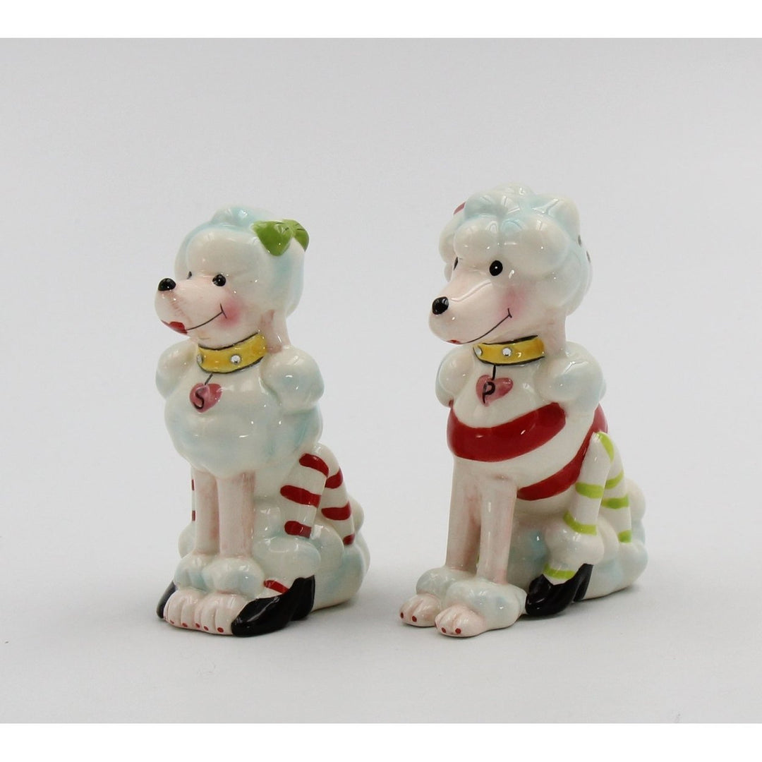 Ceramic Poodle Dogs Christmas Salt and Pepper Shakers Image 2