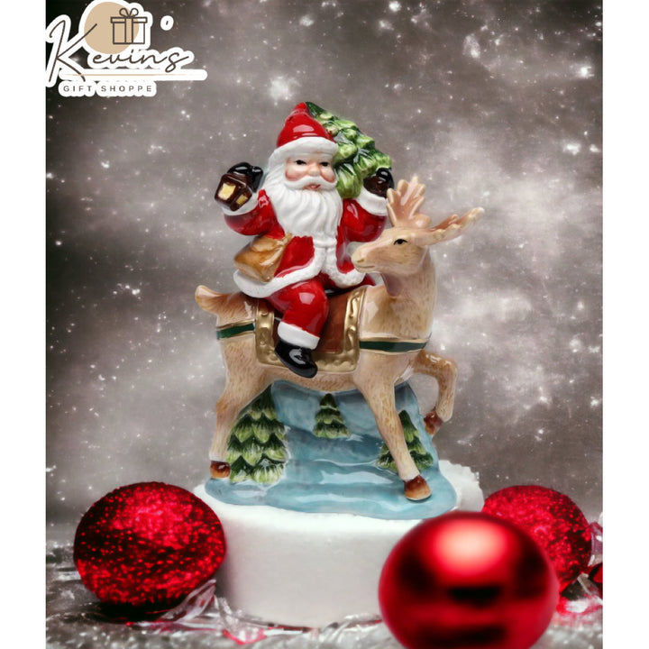 Ceramic Santa Claus Reindeer Salt Pepper Shakers 4.5in Christmas Image 1