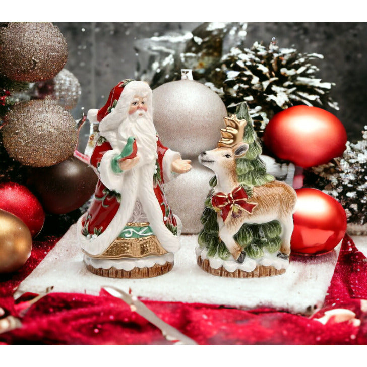 Ceramic Santa Reindeer Salt Pepper Shakers Holiday Image 1