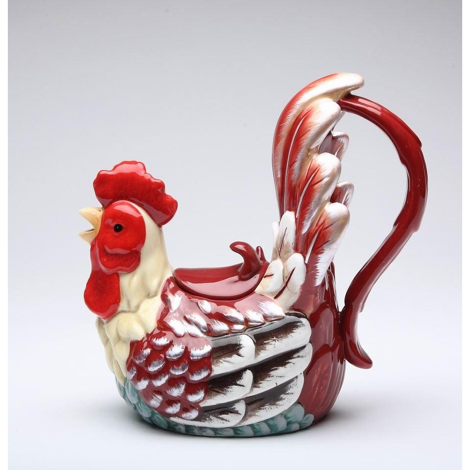 Ceramic Red Rooster Teapot 14oz 7.5in Farmhouse Kitchen Tea Party Gift Decor Image 3