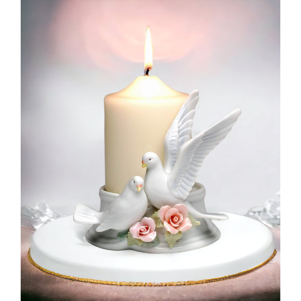 Kevins Gift Shoppe Ceramic Couple Of Doves 3" Pillar Candle Holder Image 1