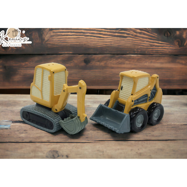 Ceramic Excavator Salt and Pepper Shakers 3.625 inch Hand Painted Image 1