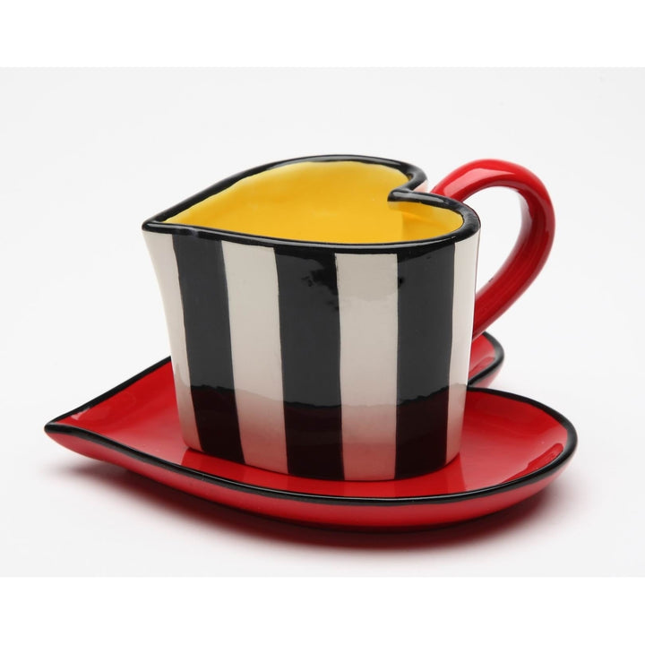 Ceramic Heart Shaped Cup and Saucer Black and White Striped Mom Image 4