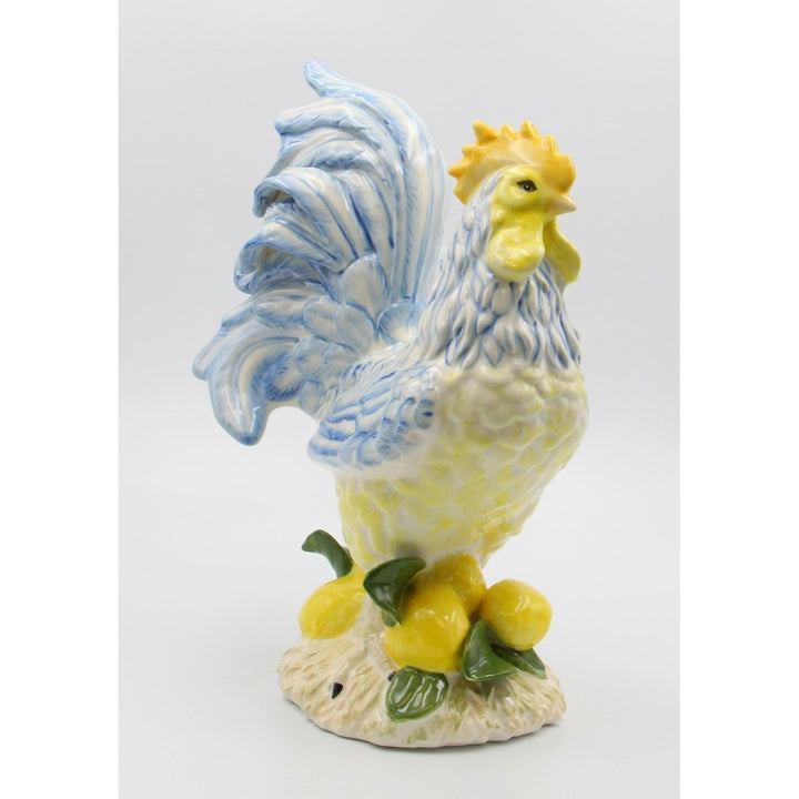 Ceramic Blue Yellow Rooster Statue 10.5"  Kitchen Farmhouse Image 3