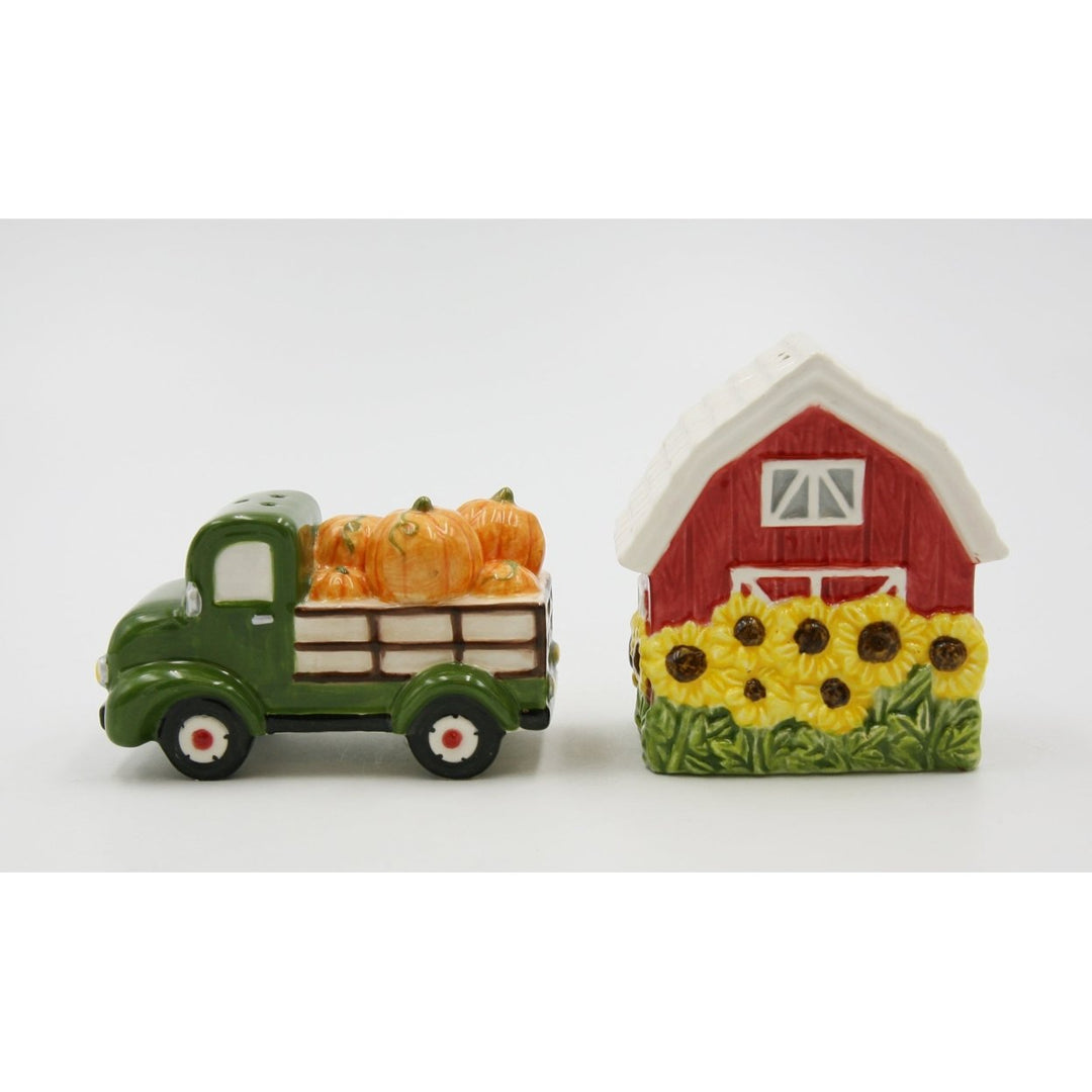 Ceramic Sunflower Barn Red Truck Pumpkins Salt Pepper Shakers Image 3