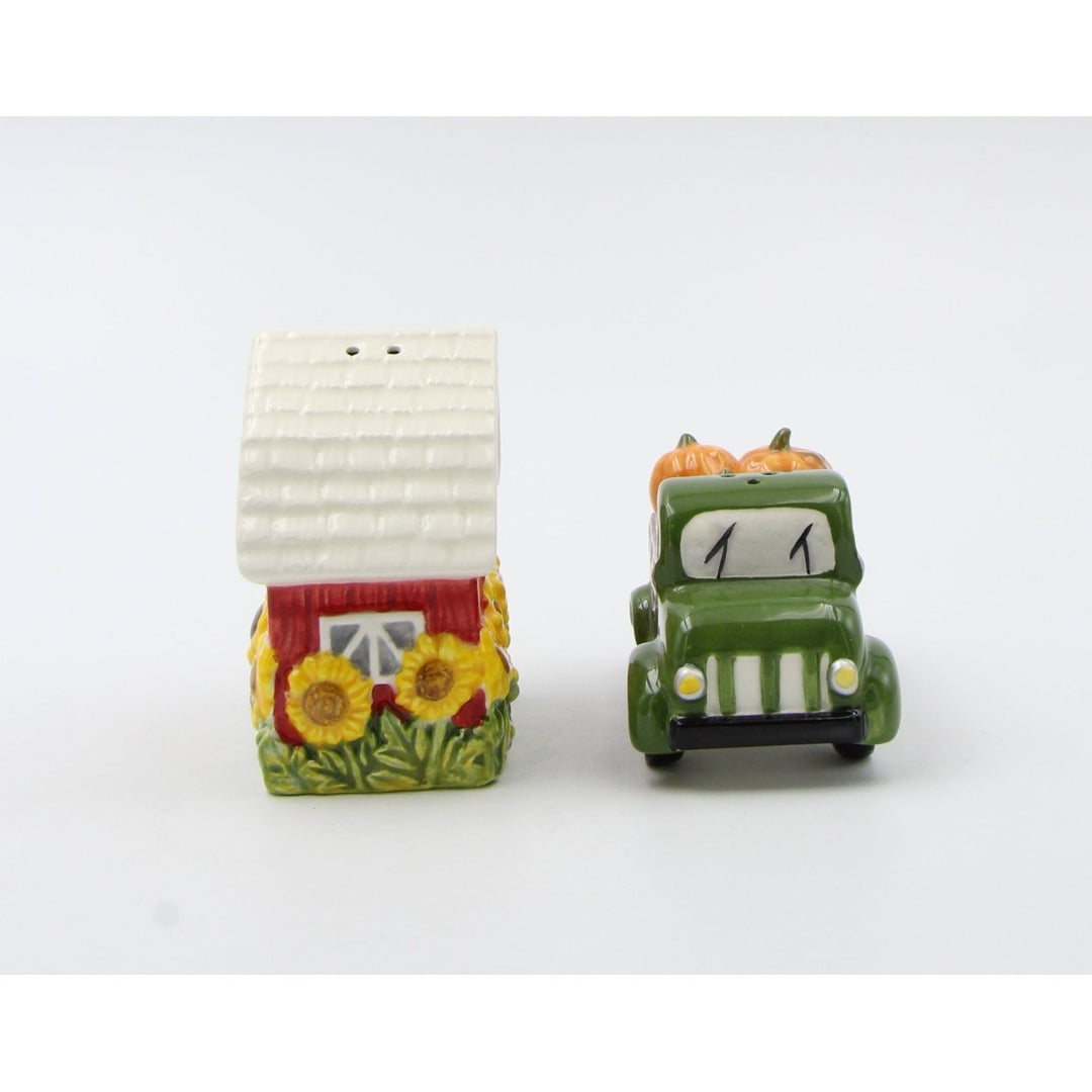 Ceramic Sunflower Barn Red Truck Pumpkins Salt Pepper Shakers Image 4