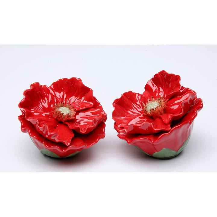 Ceramic Red Poppy Flower Salt and Pepper Shakers 2.5in Image 4