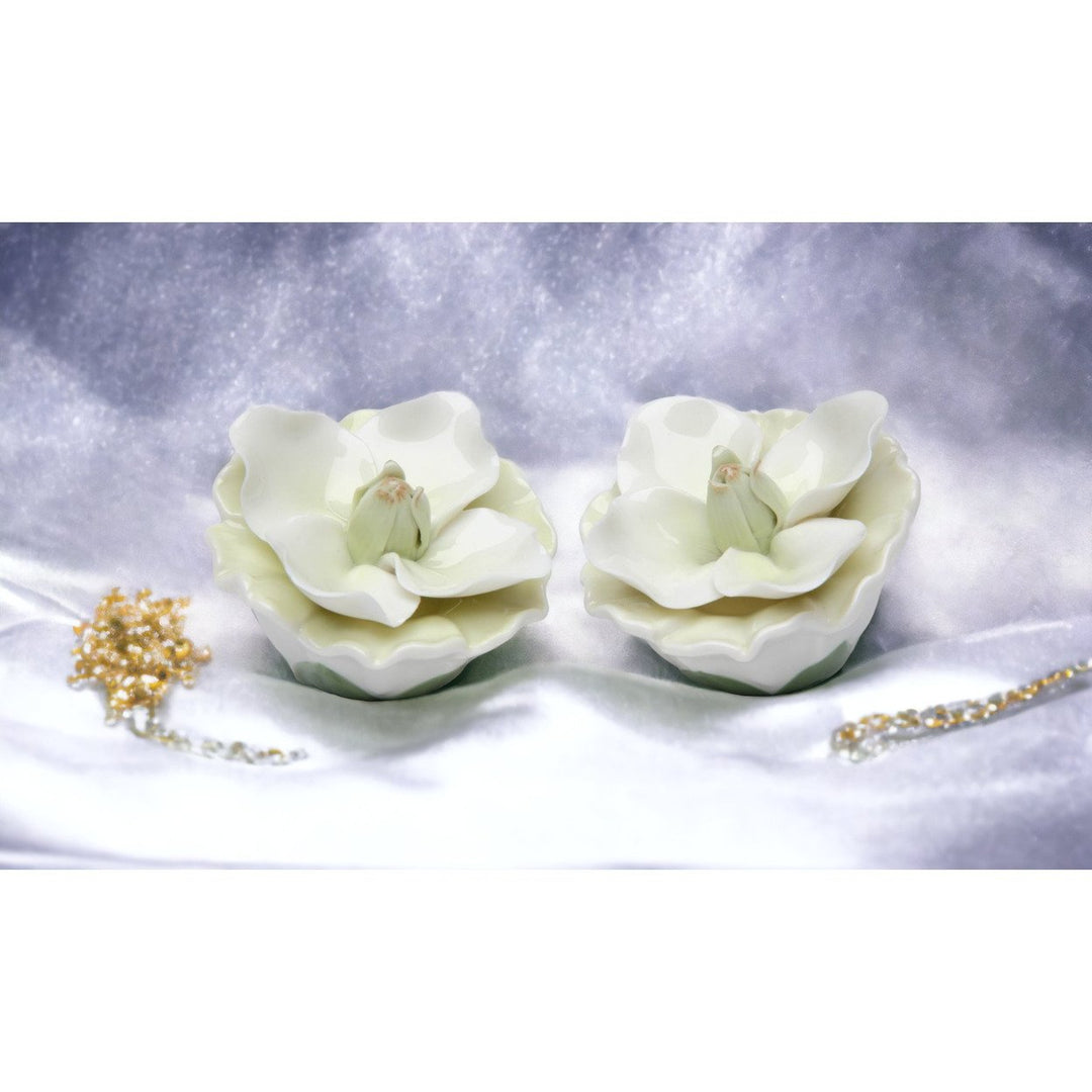 Ceramic Magnolia Flowers Salt and Pepper Shakers Set 2.5 Inch Gift Image 2