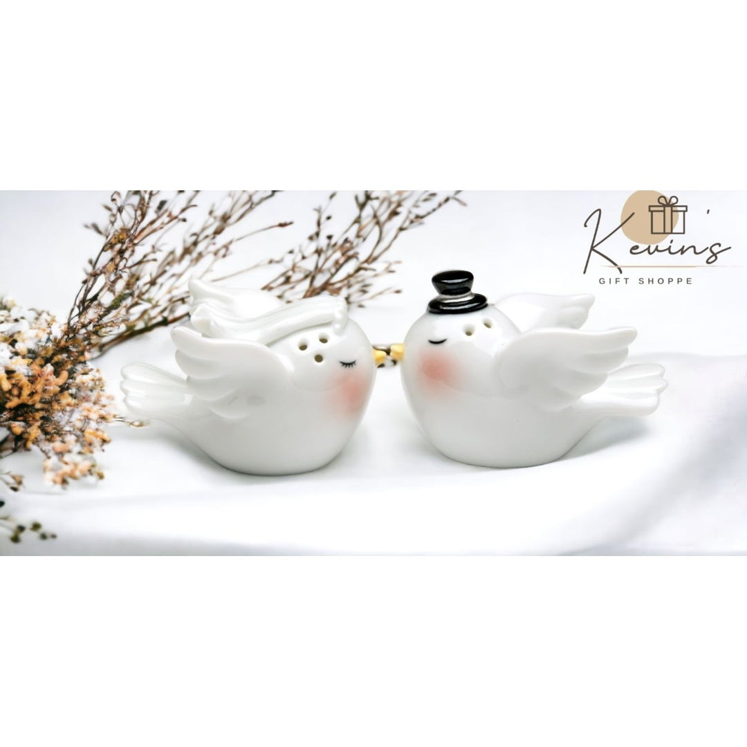 Bride and Groom Dove Salt and Pepper Shakers Kitchen Gift Image 1