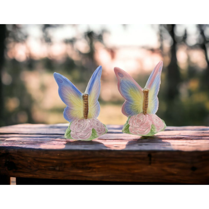 Hand Painted Ceramic Butterfly Salt and Pepper Shakers Image 1