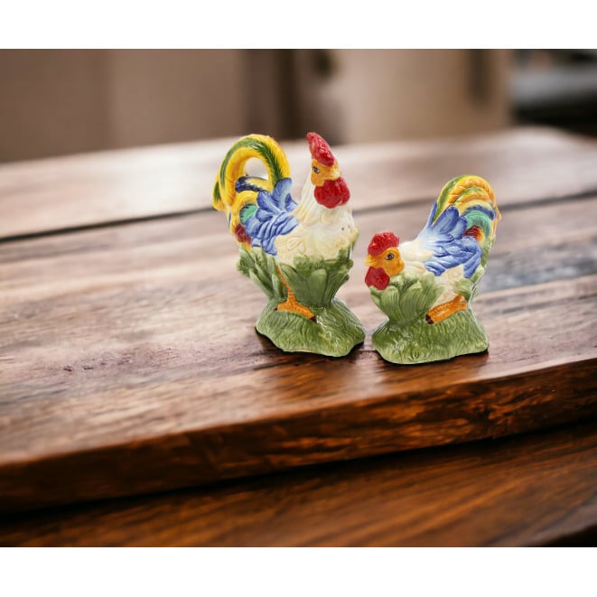 Ceramic Rainbow Rooster Salt and Pepper Shakers Image 2