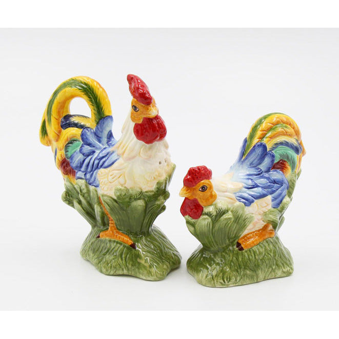 Ceramic Rainbow Rooster Salt and Pepper Shakers Image 3