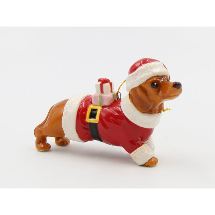 Ceramic Dachshund Santa Ornament 4.375in Gift for Dog Lovers Image 2