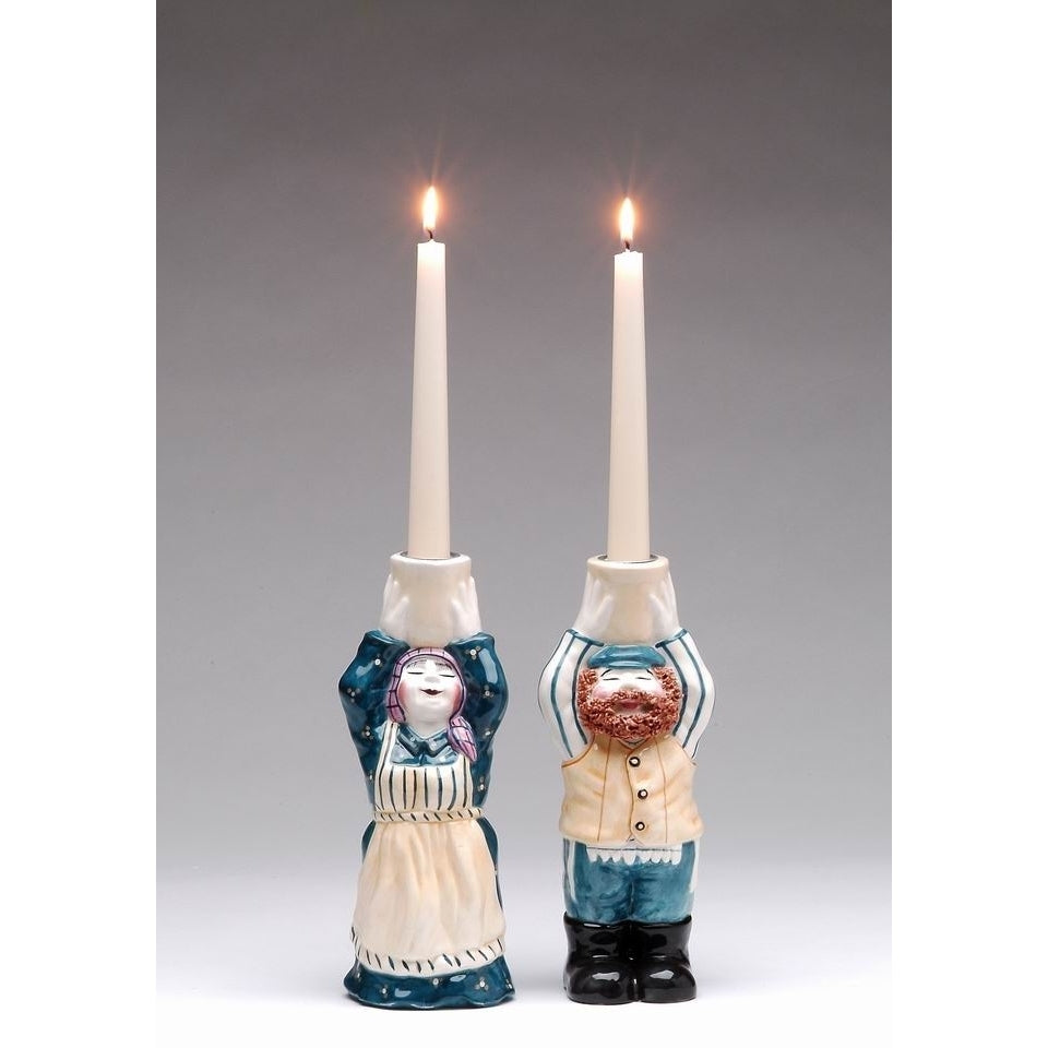 Hanukkah Shabbat Ceramic Candle Holders 3.3in A Blessing On Your Head Judaica Decor Image 3