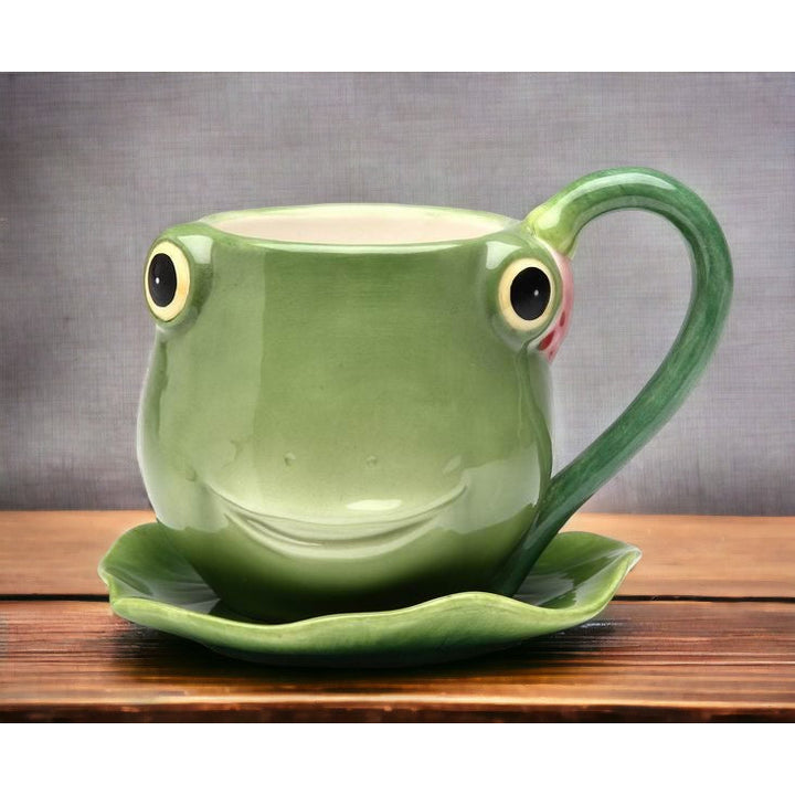 Ceramic Frog Cup and Saucer 8oz  or Friend Image 2