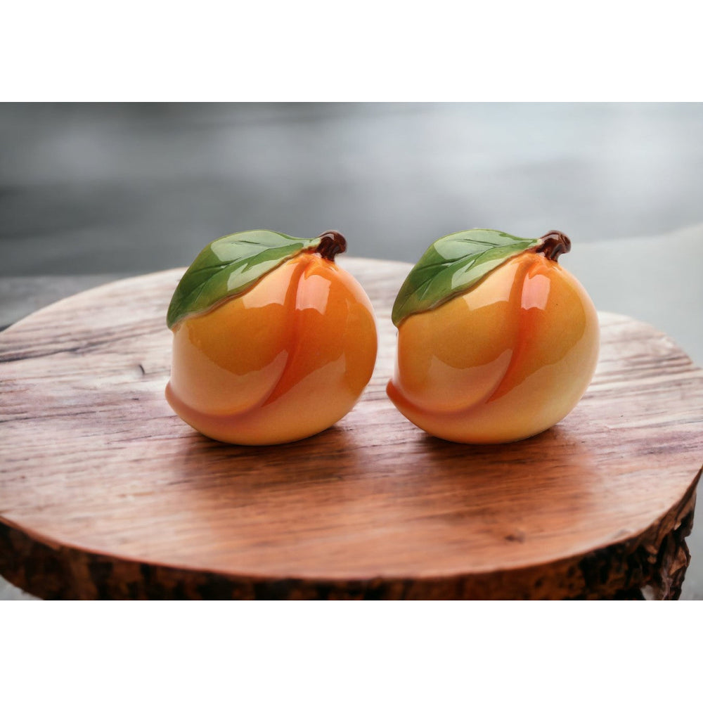 Ceramic Peach Salt and Pepper Shakers Hand Painted Gift Image 2