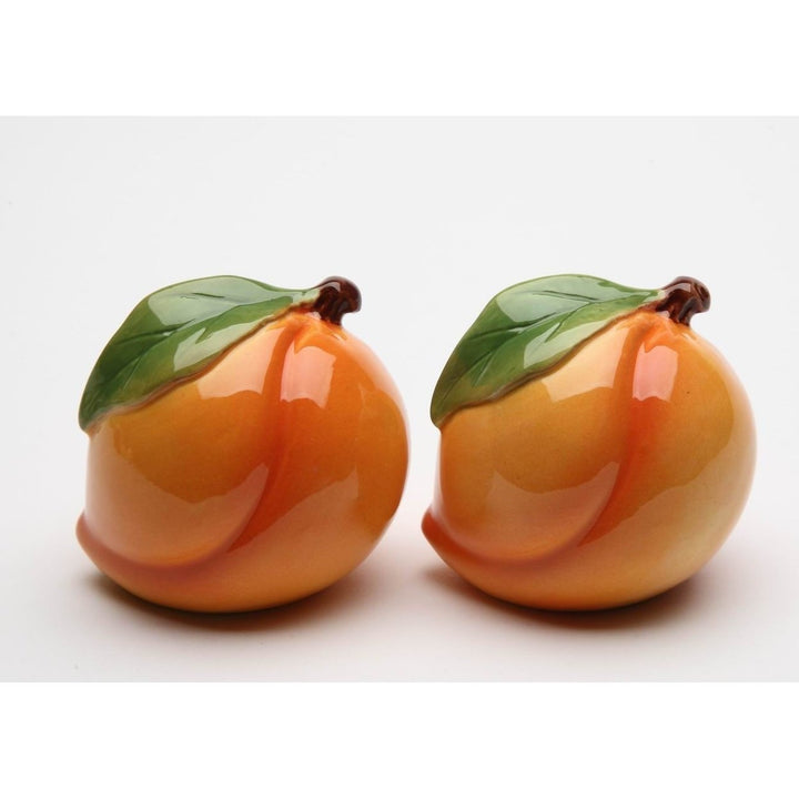 Ceramic Peach Salt and Pepper Shakers Hand Painted Gift Image 3