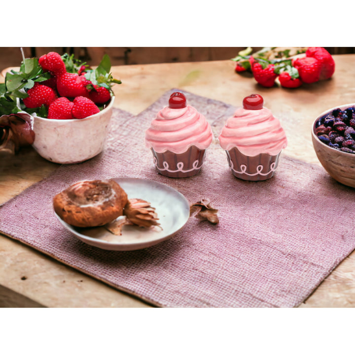 Ceramic Pink Cupcake Salt and Pepper Shakers 2.25 Inch Gift Image 2