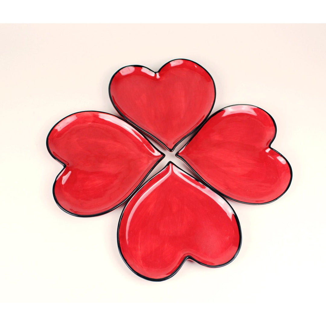 Ceramic Red Heart-Shaped Plates Set of 4 2.75x1.75x3.25 Wedding Anniversary Decor Image 3