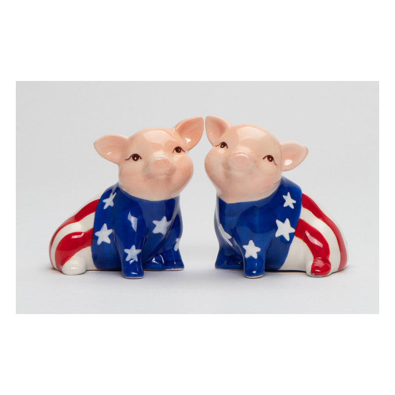 Ceramic American Flag Pig Salt and Pepper Shakers Image 2