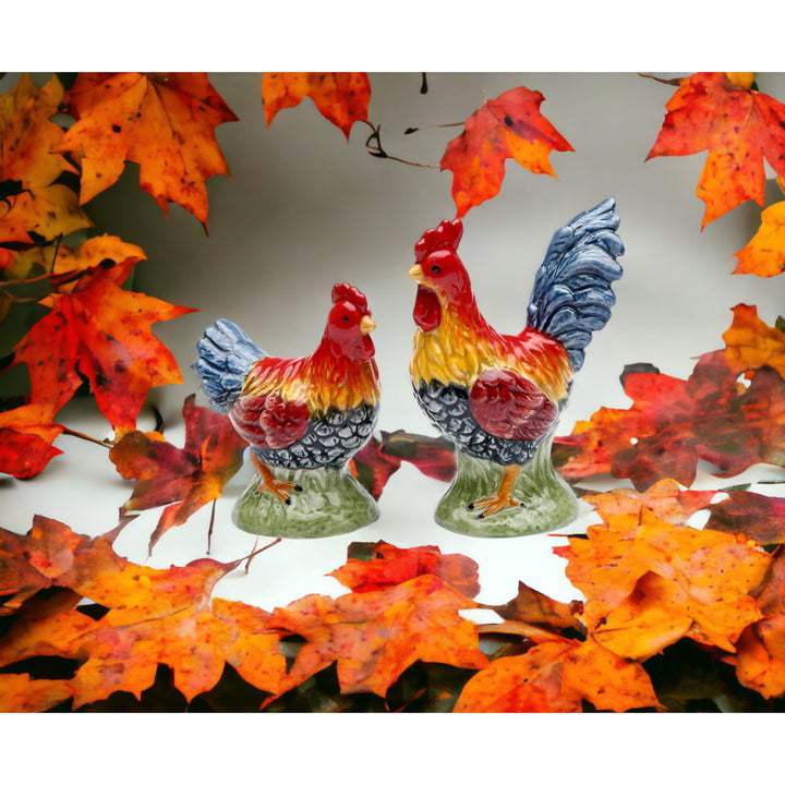 Mini Rainbow Rooster Salt and Pepper Shakers Ceramic Image 1