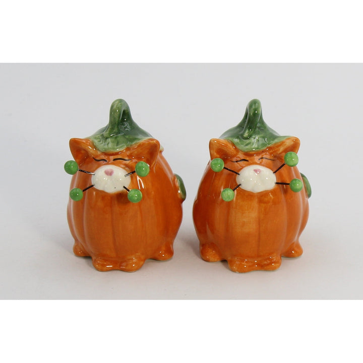 Ceramic Pumpkin Cat Salt and Pepper Shakers Fall Halloween Gift Image 3