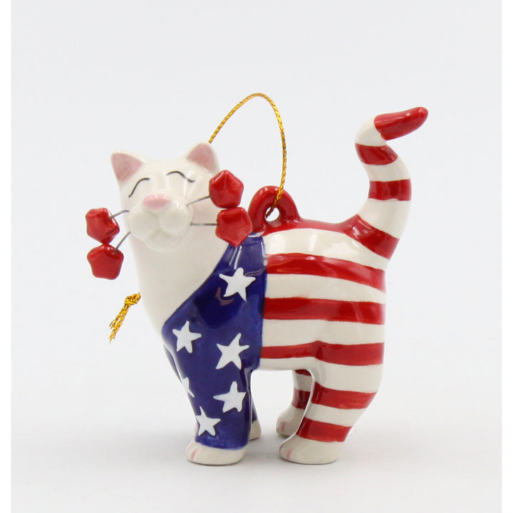 Ceramic Patriotic Cat Ornament 3x1.5x2.75 Independence Day Decor Gift for Cat Image 4