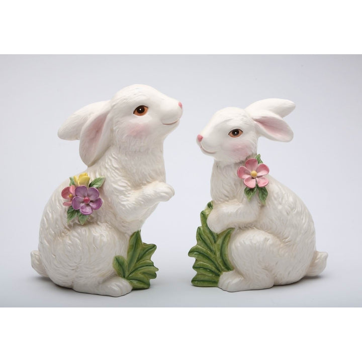 Springtime Bunnies Set of 2 Ceramic Easter Rabbits Decorative Figurines 5 7/8 inch Image 3