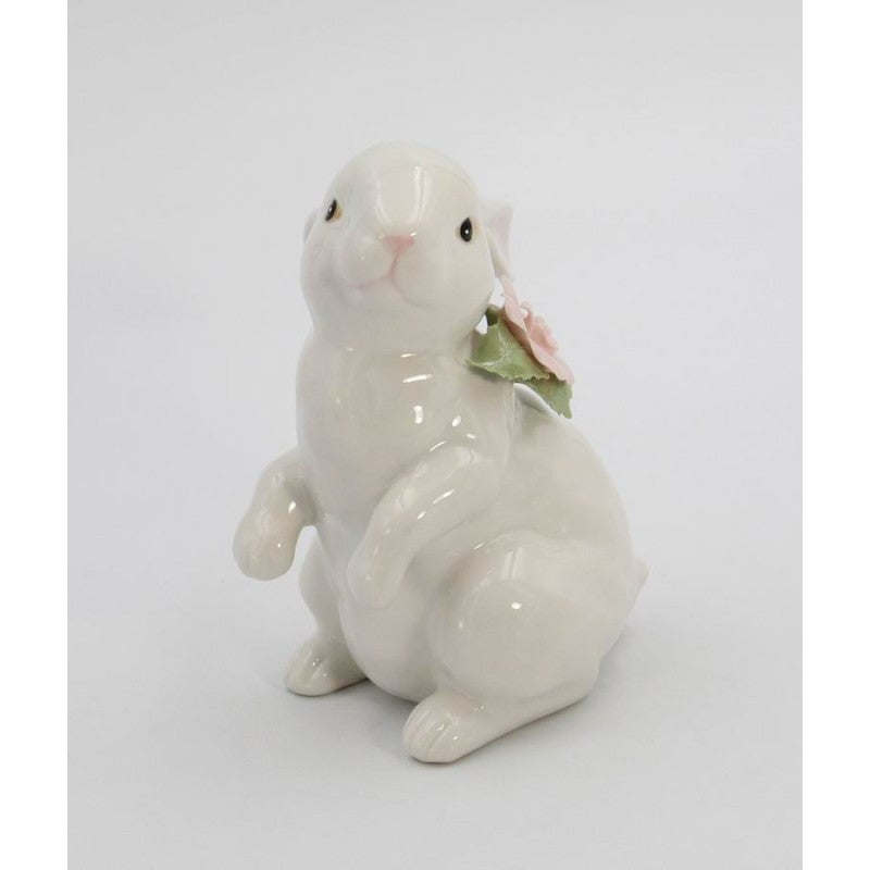 Springtime Bunnies Standing Easter Bunny Rabbit Ceramic Figurine Pink Rose 5" Image 3